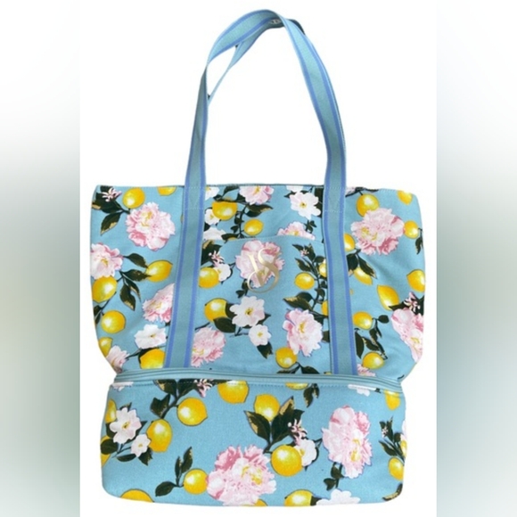 luxury VS cooler Tiffany teal lemon floral  nwt tote zip h2oproof jumbo bag - Picture 7 of 7